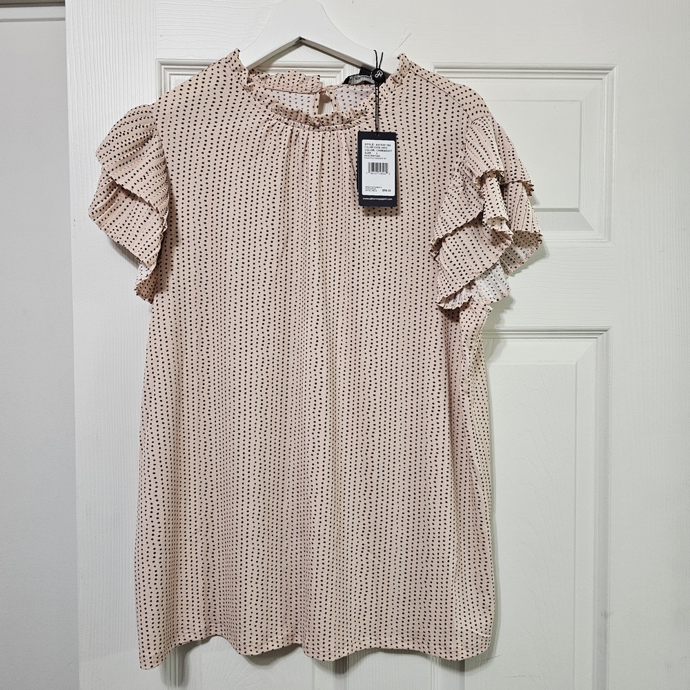 Light Pink Beige Ruffle Sleeve Womens Blouse Size L